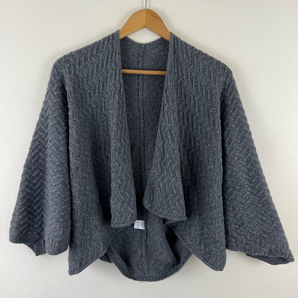 Rabbit Hair Blend Cocoon Chevron Knit Boho Open Front Cardigan Sweater
